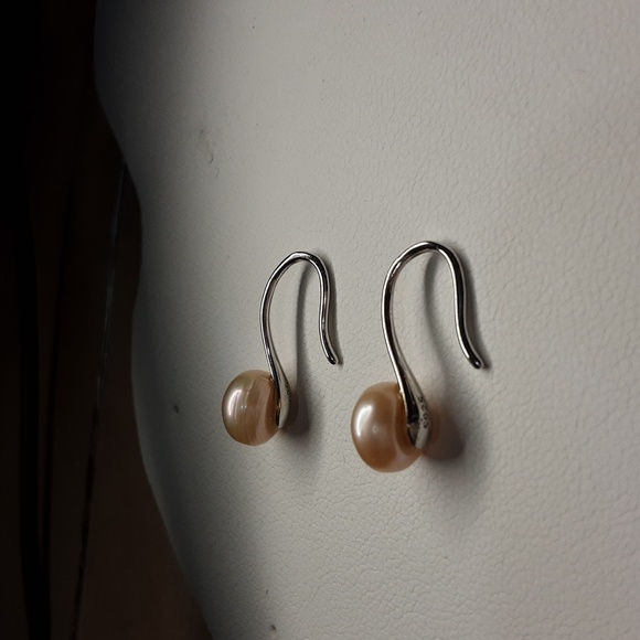 PEARL Sterling Silver 925 stamped earrings Peach color - Picture 3 of 4